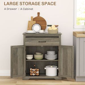 Gray Sideboard Buffet <b>Table</b> with <b>Adjustable</b> Shelf Storage Cabinet with Double Doors and Drawer for Kitchen Organization - Product Image 4