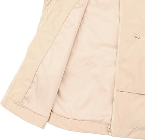 Veste coupe-vent à capuche pour femme, manches longues, fermeture éclair, imperméable, décontractée, couleur unie beige, longueur normale - Product Image 3