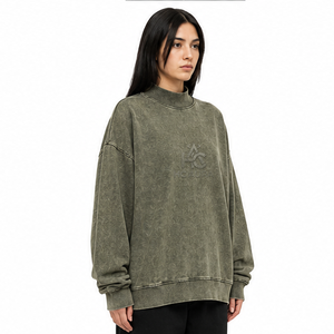 Sudadera Oversize de Felpa/Algodón con Lavado Ácido, Cuello Alto Simulado, Hombros Caídos, Color Negro, Premium, Estilo Urbano de Invierno, Más Vendida - Product Image 3