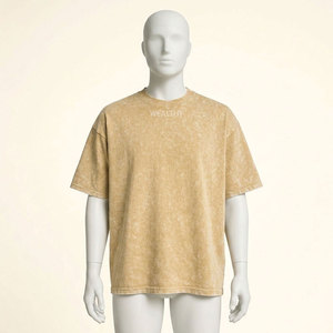 T-shirt en coton 220g délavé et écologique pour homme, coupe ample, col rond, manches décontractées, respirant, style jersey - Product Image 1