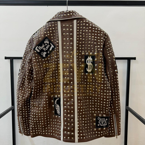 <b>Brown</b> <b>Women's</b> PU Leather Motorcycle <b>Jacket</b> Stand Collar Full Sleeve Zipper Closure Solid Color Moto Biker Style Autumn Wear - Product Image 4