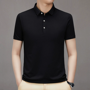 Polo homme haut de gamme en coton, manches courtes, col à revers, broderie violette, design personnalisé OEM. - Product Image 2