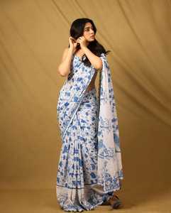 Sari de Georgette de Diseño Moderno para Mujer, Estilo Bollywood Indio, Blusa Étnica Cómoda y Elegante, Estampado Digital, Secado Rápido para Verano - Product Image 1
