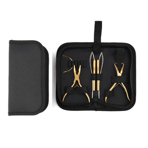 Hair Extension Installation and Removal Kit Stainless Steel Microlink Pliers Hair Extension <b>Beading</b> <b>Needle</b> Pulling Hook Gold - Product Image 1