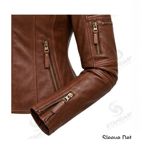 Nueva Chaqueta de Cuero Sintético Marrón Desgastado para Mujer, Estilo Clásico, Ajustada, Urbana, con Cremallera, Tipo Biker - Product Image 6