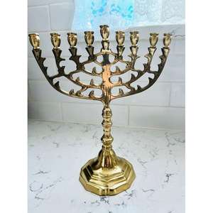 Candelabro Menorah de 9 Brazos con Acabado Dorado, de Alta Calidad, para Decoración de Mesa, Portavelas de Lujo para Halloween y Hanukkah - Product Image 1