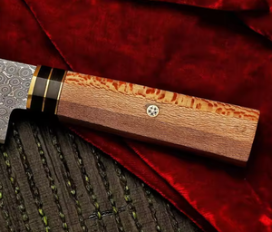 Cuchillo de Chef de Acero de Damasco Forjado a Mano con Espiga Completa, Mango de Madera, Estilo Japonés, para Mano Derecha, Patrón de Gota de Lluvia - Product Image 2