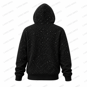 Sweat à capuche zippé personnalisé pour homme avec strass, noir, entièrement zippé, haut de gamme, streetwear décontracté, mode, vente en gros - Product Image 3