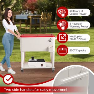 Carrello Frigo Rettangolare in Plastica da 80QT con Gambe in Ferro, Scatola Bianco Latte e Coperchio Rosso 87.5*38.5*91cm - Frigoriferi e Contenitori Termici - Product Image 4