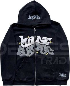 Sudadera de lana informal de invierno para hombre de algodón 100% con cremallera completa para capucha de manga larga teñida lisa - Product Image 5