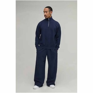 Ensemble de survêtement pour homme bleu marine avec sweat-shirt demi-zip et pantalon de jogging assorti, vêtements en gros OEM ODM - Product Image 6