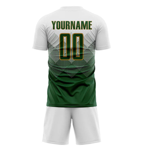 Custom White Green-old Gold Heat-transfer Printed V-neck Adjustable Strap Mesh Soccer Uniform Breathable Lightweight Unisex 100% - Product Image 3