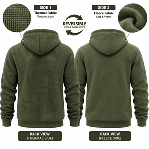 Sudadera con capucha reversible personalizada para hombre, de doble tejido, con cremallera, forro polar térmico tipo gofre, chaqueta con cremallera reversible personalizada para hombre - Product Image 2