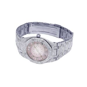 Élégante montre pour homme en argent avec boîtier en cristal de saphir et moissanite, mouvement à quartz analogique ETA, fermoir caché, bracelet de 15 mm, étanche 10 m - Product Image 2