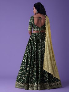 Green Traditional A-Line Floral Bridal Lehenga Set Zari Embroidered Georgette Dupatta <b>Wedding</b> Party Dress for <b>Women</b> - Product Image 4