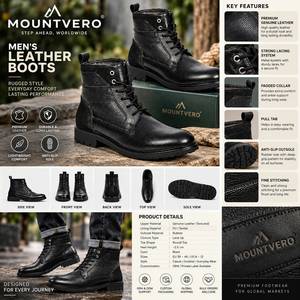 Botas Chelsea de Ante NDM Negras para Hombre, con Cordones, Punta en Color, Diseño Texturizado, Suela de Goma Resistente, Botas Casuales para Exteriores - Product Image 6