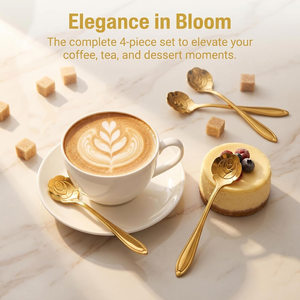 Cucharas de Café Doradas con Diseño de Rosa, Cucharas de Acero Inoxidable para Espresso y Té, Cucharas Premium para Remover Café - Product Image 3