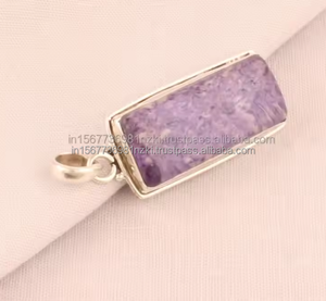 Collar de plata hecho a mano con colgante de charoita natural, diseño de declaración bohemio para amantes, regalo para ella, joyería de piedras preciosas moradas - Product Image 1