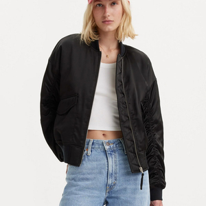 Vestes bomber en satin pour femmes de qualité supérieure, couleur noire, vêtements décontractés, veste en satin tendance pour femmes, avec service OEM - Product Image 5