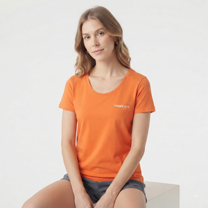 Camiseta de Manga Corta con Cuello Redondo para Mujer, Color Naranja, Corte Regular, Color Sólido, Informal, Transpirable, de Algodón, para Primavera y Verano, Marca Hawk Eye - Product Image 2