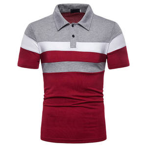 Polo pour homme à rayures colorées, manches courtes, tricoté, décontracté, rouge, gris, blanc, respirant - Product Image 1