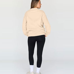 Pull en molleton de coton épais et respirant pour femme, coupe ajustée, col rond, épaules tombantes, idéal pour l'hiver, écologique et de haute qualité - Product Image 2