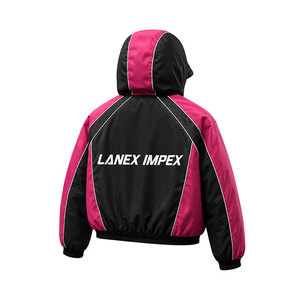 Custom Unisex Hooded Windbreaker Jacket Black Pink Contrast Panel Lightweight Zip Up Sportswear Casual Streetwear OEM Service - Product Image 2