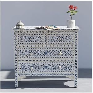 Handmade BIG Wood <b>Chest</b> <b>of</b> <b>Drawers</b> With Bone Inlay Pattern Eclectic Style Antique Furniture for Living Room Bedroom - Product Image 4
