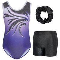 Girls <b>Leotard</b> <b>Shorts</b> Set Sleeveless <b>Gymnastics</b> Dance Workout Outfit With Scrunchie - Product Image 4