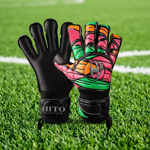 Custom Design Black German Embossed Latex Soccer Goalkeeper Gloves With 4mm Gweman Latex Strap Hybrid Cut - Product Image 2