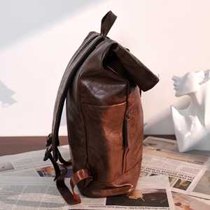 Anti Theft Leather Roll Top Backpack Back Opening Rucksack For Safe Travel Hidden Zip <b>Laptop</b> <b>Bag</b> LRTB-0150 - Product Image 3
