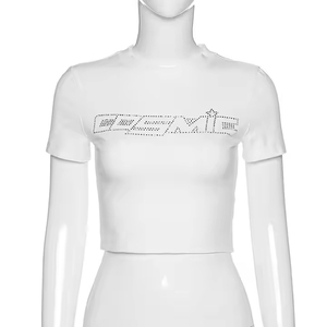 Camisetas Cortas de Algodón para Mujer Estilo Urbano con Pedrería Personalizada, Ajuste Delgado, Camisetas Baby Tee de Algodón para Mujer - Product Image 5