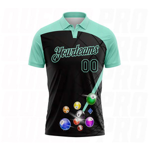 เสื้อโปโลคุณภาพพรีเมียมสำหรับกีฬาบิลเลียดสีดำน้ำเงินแบบกำหนดเอง พร้อมโลโก้ทีมและชื่อทีมแบบพิมพ์ดิจิตอล - Product Image 2