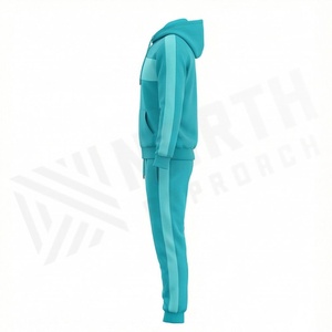 Men's Teal Color Blocking Tracksuit Hooded <b>Full</b> <b>Zip</b> <b>Sweatshirt</b> With Side Pockets Casual Sportswear Autumn Wear - Product Image 3