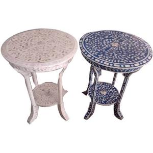 Table à tiroirs en os incrusté de la marque ILAHI, design moderne, détails en agate, rangement à trois niveaux, meuble portable pour la maison - Product Image 2