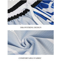 Shorts de basketball en satin personnalisés avec logo, style streetwear hip-hop, pour hommes, bleu et blanc, respirants, taille élastique, 100 % polyester, vente en gros