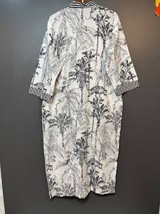 Bata Kimono de Algodón con Estampado de Bloques, Vestido de Dama de Honor, Elegante Ropa de Estar por Casa, para Mujer, Playa, Verano, Primavera, Cuello en V, Largo Completo, Manga Larga - Product Image 5