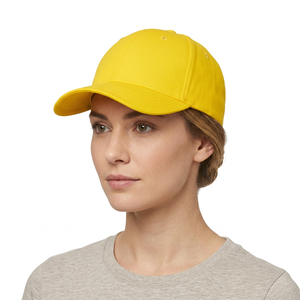 Casquette de baseball unisexe en coton jaune, 6 panneaux, réglable, couleur unie, style décontracté - Product Image 3