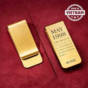 Clip à billets personnalisé avec calendrier |   Moulage plaqué or |   Lettres personnalisées gravées |   Cadeau d'anniversaire de mariage |    Fabriqué au Vietnam - Product Image 1