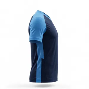 เสื้อฟุตบอลแขนสั้นคอวีสำหรับผู้ชาย สีน้ำเงินเข้ม/สีน้ำเงิน ผ้าถักตาข่ายแบบแร็กแลน ทรงปกติ ระบายอากาศได้ดี ผลิตจากโพลีเอสเตอร์ - Product Image 5