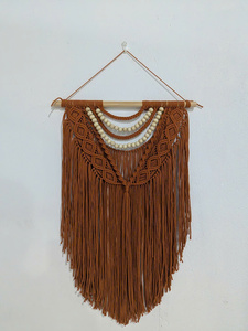 Tapiz de macramé bohemio con cuentas y flecos, diseño geométrico abstracto para decoración del hogar y la sala de estar - Product Image 2