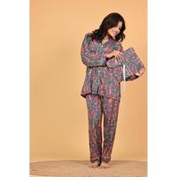 Conjunto de Pijama de Crepé Estampado para Mujer, Ropa de Dormir Suave y Cómoda, Conjunto de Dos Piezas