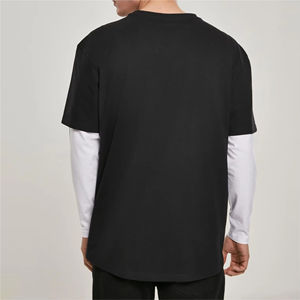 Camiseta Negra Extra Grande para Hombre con Capa Blanca de Manga Larga, Cuello Redondo, Color Sólido, Tejido Casual, 100% Algodón - Product Image 2
