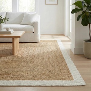 Scandinavian Style Jute Area Rug <b>Rectangle</b> Flat Weave Eco Friendly Living Room Use Thin 0.2-0.4 in Natural Color Border - Product Image 4