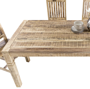 Table à manger rectangulaire en bois massif de manguier, fabriquée à la main, avec pieds pliants, finition naturelle brute, pour la maison et la cuisine - Product Image 5