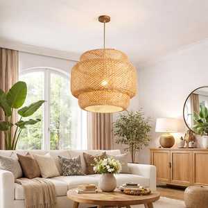 Rattan Pendant Light Woven Bamboo <b>Ceiling</b> Lamp Boho Hanging Light for Living Room Dining Room Bedroom Supplier - Product Image 1