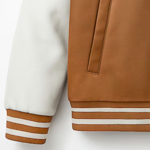 Blouson Teddy en Cuir PU Chaud pour Femme 2026, Marron et Blanc, Manches Brodéées avec Logo, Col Rabattu, Manches Longues, Vêtement d'Hiver - Product Image 5