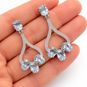Premium Quality Sterling <b>Silver</b> Rhodium Plated Ethnic Claw Setting Unique <b>Blue</b> Topaz CZ Drop <b>Earrings</b> Jewelry Wedding Rhaya - Product Image 5