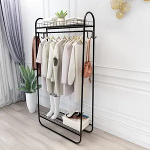 Minimalist <b>Standing</b> Metal Clothing Organizer with Double Tier Wire Shelves 32.9 x 9 x 64.96 Inches for Wardrobe Space Saving - Product Image 3