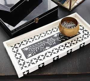 Plateau de service pour le petit-déjeuner de style arabe indien moderne de luxe avec incrustations en os, compatible lave-vaisselle pour les aliments - Product Image 4